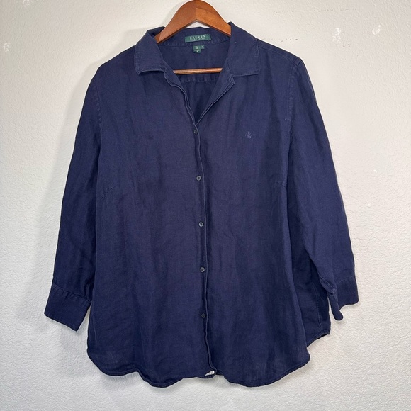 Lauren Ralph Lauren Linen Blue Button Up Women's Size 1X - Picture 1 of 5